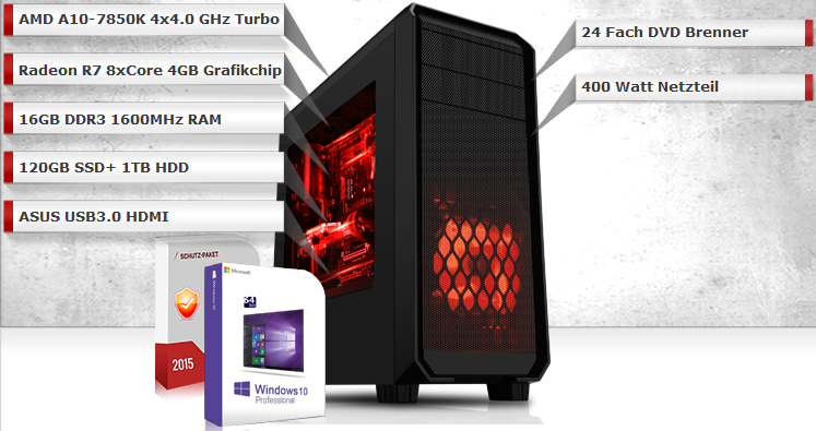 AMD A10 7850K 4x3,7GHz CPU | 16GB DDR3 RAM | AMD Radeon R7 | 120GB SSD