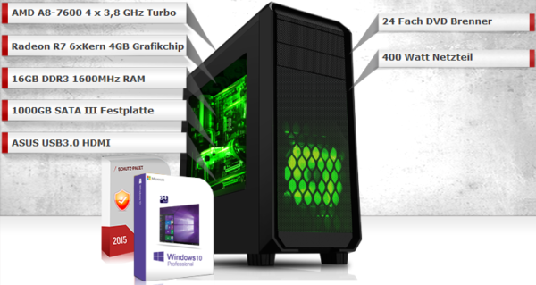 AMD A8 7600 4x3,1GHz CPU | 16GB DDR3 RAM | AMD Radeon R7 | 1000GB HDD Festplatte